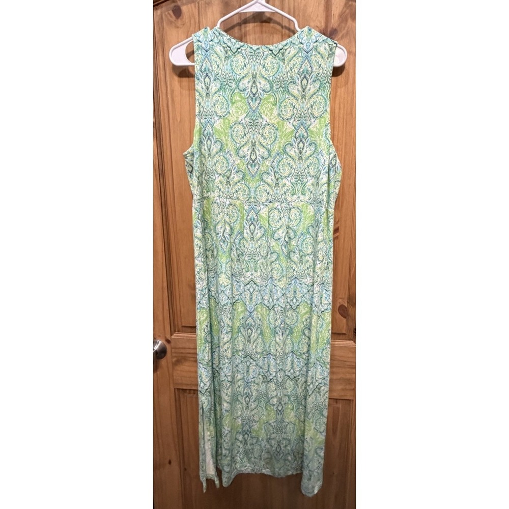 Jill Womens LP Sleeveless Midi Dress Green Blue Paisley Medallion Rayon Boho - Picture 2 of 3